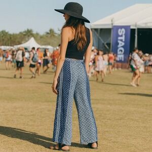 Kaari Blue Pants Womens L Boho Chic Indie Sleaze Artisan Craftcore Festival Wear